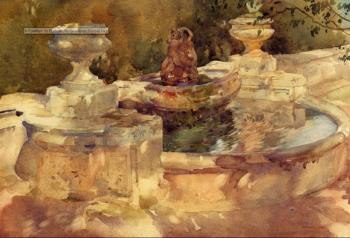 Sir William Russell Flint : A Fountain At Frascati